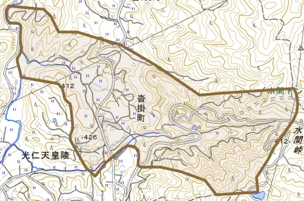 沓掛町とその周辺の地図。町の範囲を重ねている