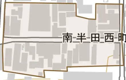 南半田西町とその周辺の地図。町の範囲を重ねている
