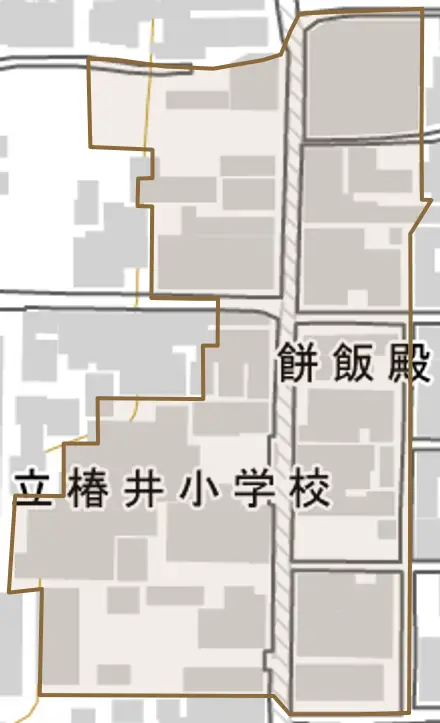 餅飯殿町とその周辺の地図。町の範囲を重ねている