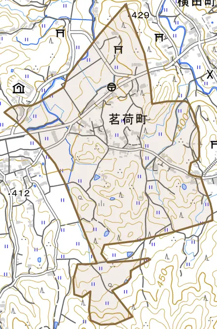 茗荷町とその周辺の地図。町の範囲を重ねている