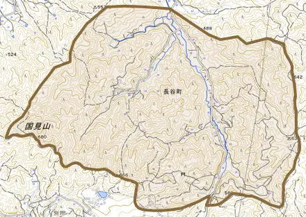 長谷町とその周辺の地図。町の範囲を重ねている