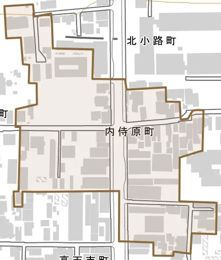 内侍原町とその周辺の地図。町の範囲を重ねている