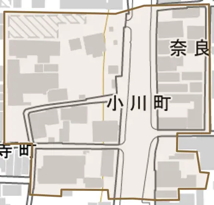 小川町とその周辺の地図。町の範囲を重ねている