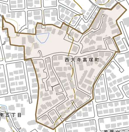 西大寺高塚町とその周辺の地図。町の範囲を重ねている