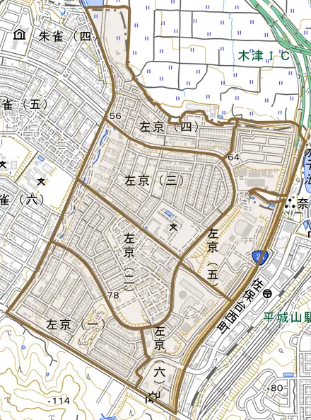 左京とその周辺の地図。町の範囲を重ねている