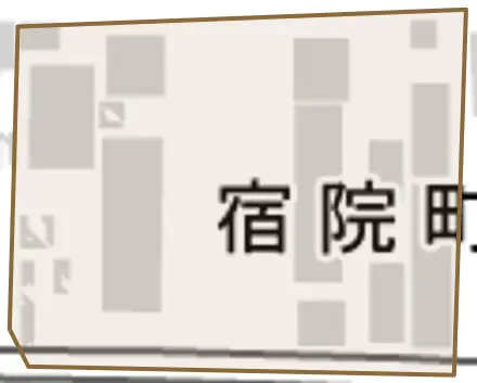 宿院町とその周辺の地図。町の範囲を重ねている