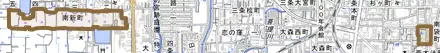 南新町とその周辺の地図。町の範囲を重ねている