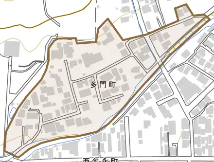 多門町とその周辺の地図。町の範囲を重ねている