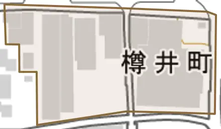 樽井町とその周辺の地図。町の範囲を重ねている