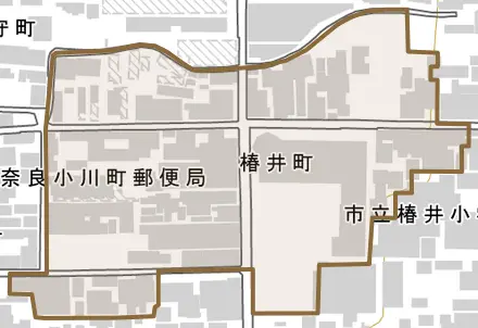 椿井町とその周辺の地図。町の範囲を重ねている