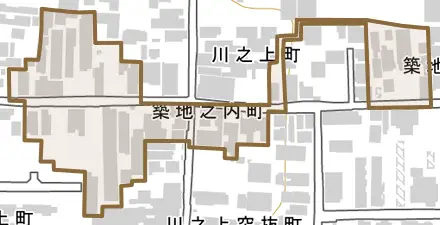 築地之内町とその周辺の地図。町の範囲を重ねている