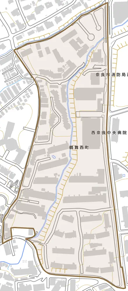 鶴舞西町とその周辺の地図。町の範囲を重ねている