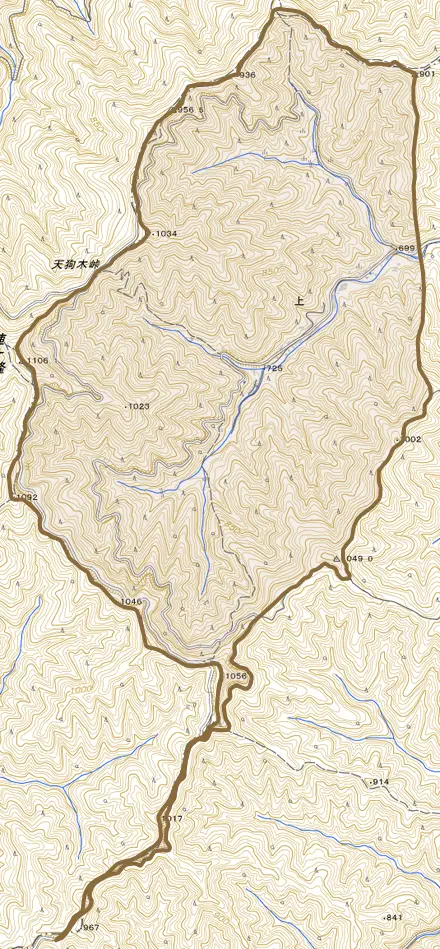 大字上とその周辺の地図。町の範囲を重ねている
