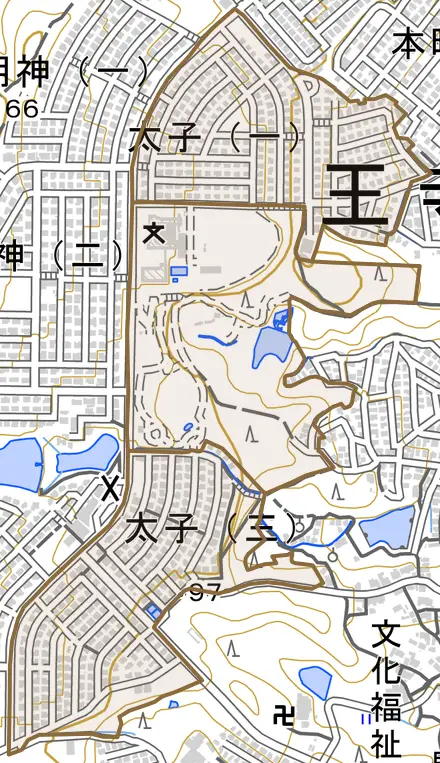 太子とその周辺の地図。町の範囲を重ねている