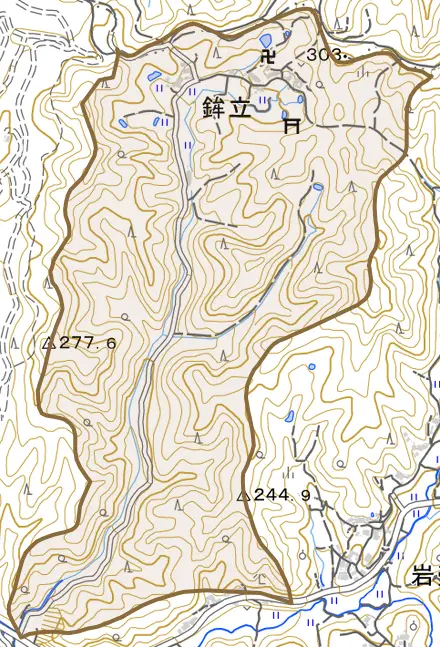 大字鉾立とその周辺の地図。町の範囲を重ねている