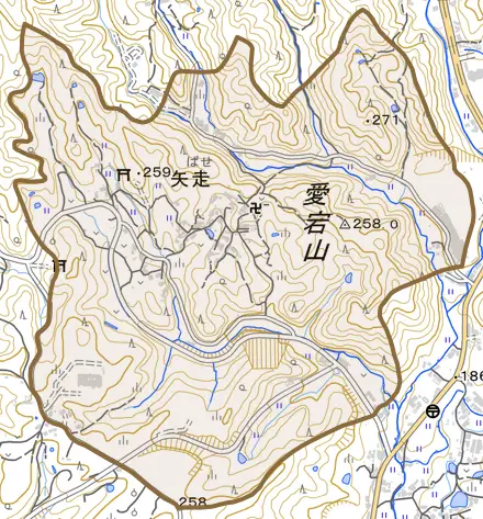 大字矢走とその周辺の地図。町の範囲を重ねている