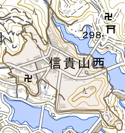 信貴山西とその周辺の地図。町の範囲を重ねている