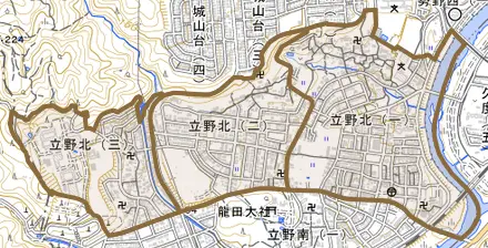 立野北とその周辺の地図。町の範囲を重ねている