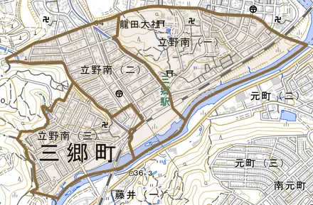 立野南とその周辺の地図。町の範囲を重ねている