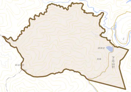 大字池峰とその周辺の地図。町の範囲を重ねている