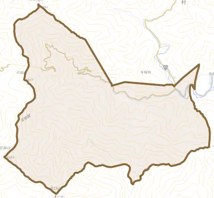 大字浦向とその周辺の地図。町の範囲を重ねている