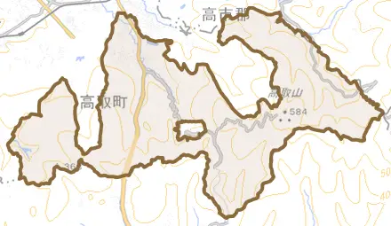 大字清水谷とその周辺の地図。町の範囲を重ねている