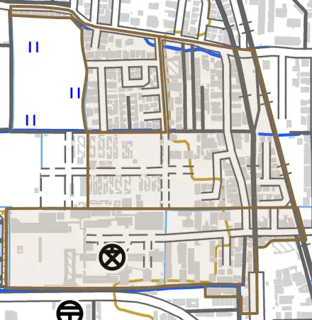室町とその周辺の地図。町の範囲を重ねている