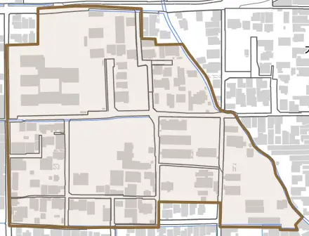 小室とその周辺の地図。町の範囲を重ねている