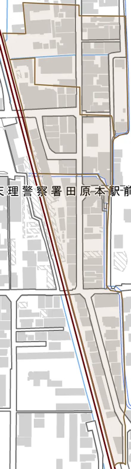 戎通とその周辺の地図。町の範囲を重ねている