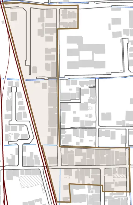 旭町とその周辺の地図。町の範囲を重ねている