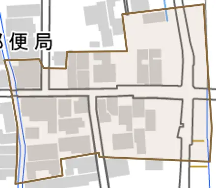 根太口とその周辺の地図。町の範囲を重ねている