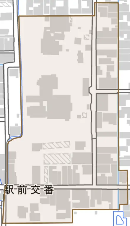 茶町とその周辺の地図。町の範囲を重ねている