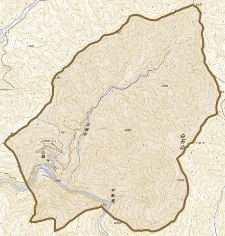 大字広瀬とその周辺の地図。町の範囲を重ねている