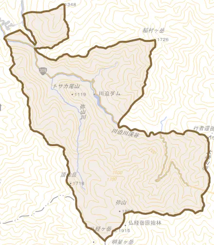 大字北角とその周辺の地図。町の範囲を重ねている