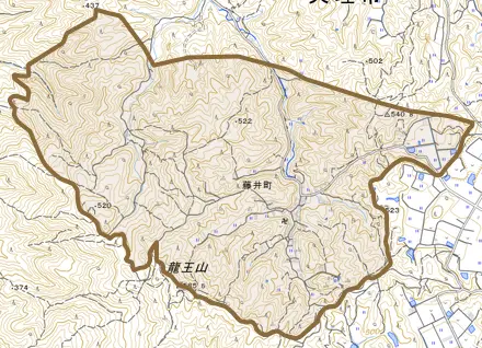 藤井町とその周辺の地図。町の範囲を重ねている