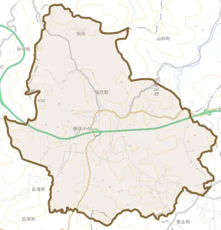 福住町とその周辺の地図。町の範囲を重ねている
