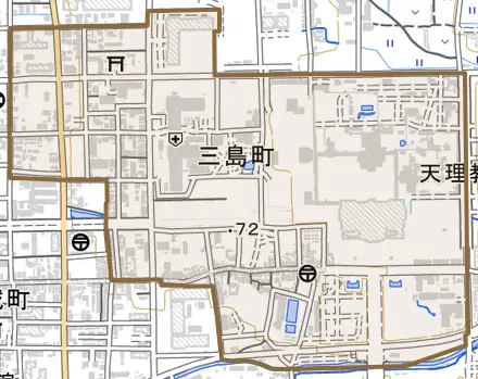 三島町とその周辺の地図。町の範囲を重ねている
