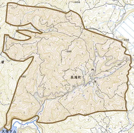 長滝町とその周辺の地図。町の範囲を重ねている