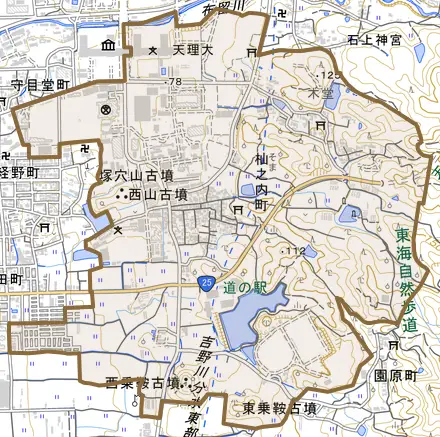 杣之内町とその周辺の地図。町の範囲を重ねている