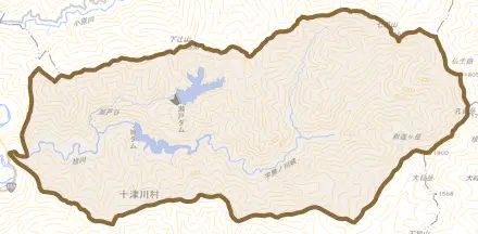 大字旭とその周辺の地図。町の範囲を重ねている