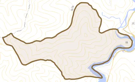 大字林とその周辺の地図。町の範囲を重ねている