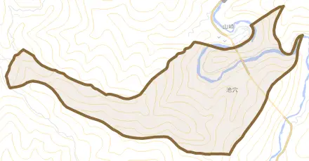 大字池穴とその周辺の地図。町の範囲を重ねている