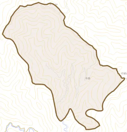 大字今西とその周辺の地図。町の範囲を重ねている
