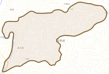 大字小井とその周辺の地図。町の範囲を重ねている