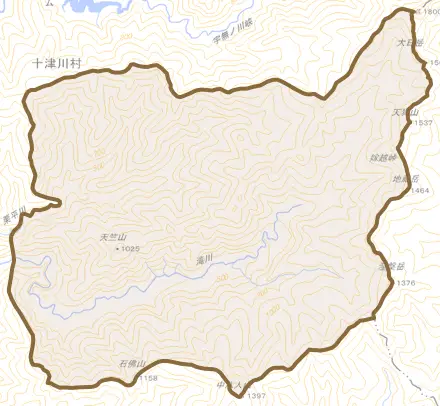 大字内原とその周辺の地図。町の範囲を重ねている