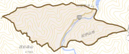 大字七色とその周辺の地図。町の範囲を重ねている
