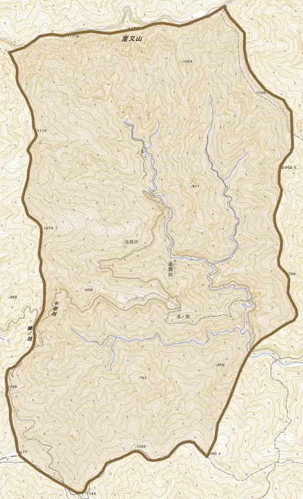 大字迫西川とその周辺の地図。町の範囲を重ねている