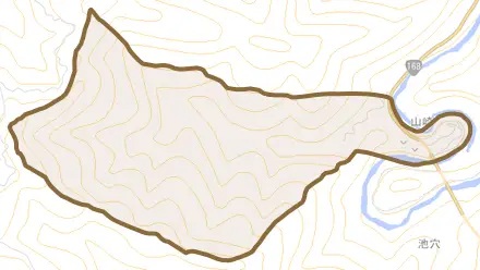 大字山崎とその周辺の地図。町の範囲を重ねている