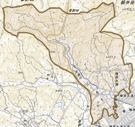 榛原赤瀬とその周辺の地図。町の範囲を重ねている