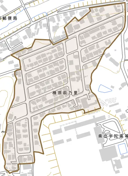 榛原萩乃里とその周辺の地図。町の範囲を重ねている